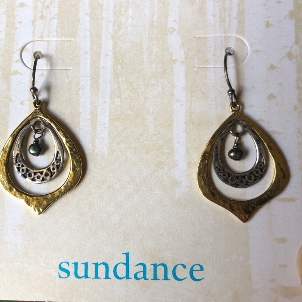 Sundance Gold & Silver “Peacock” Layered Teardrop Dangle Earrings